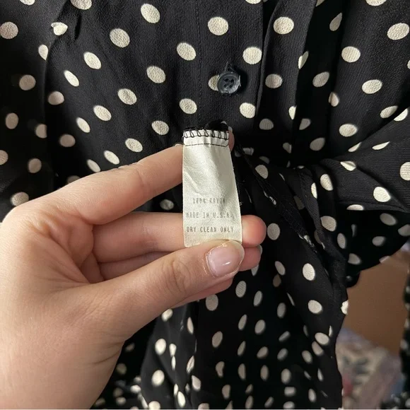 Magaschoni Black and Tan Polka Dot Button Up Long Sleeve Lightweight Blouse - Picture 7 of 8